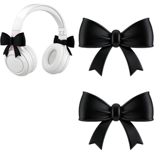 Leodye 2PCS Silicone Bow Headphone Decor Clips Cute Fashionable Accessory Headphone Earphone Coquettish Decor Attachment