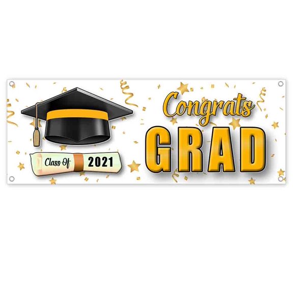 Class of 2021 Congrats Grad 13 oz Banner 13 oz Vinyl Banner With Metal Grommets