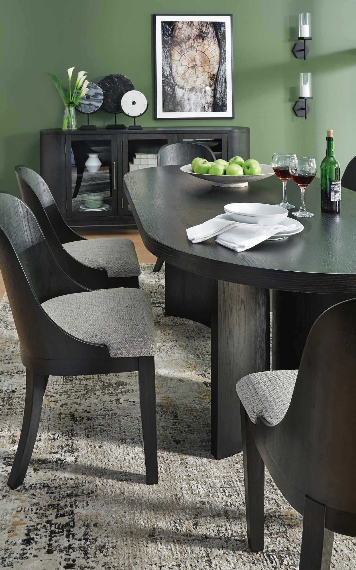 Signature Design by Ashley Rowanbeck Upholstered Dining Side Chair Set (2), Gray/Black, Contemporary Curved Wood Chairs with Cushioned Seats