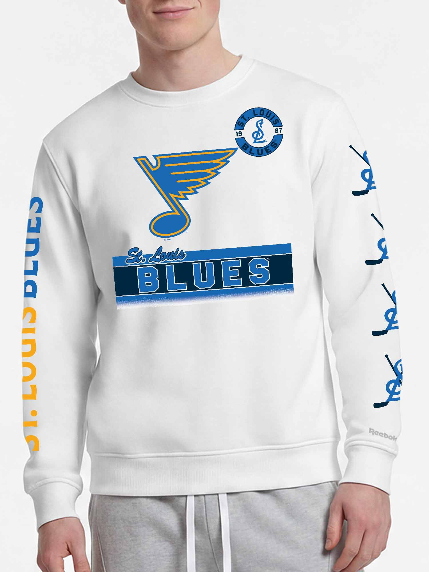 St. Louis Blues Reebok Mens White Crew Sweatshirt