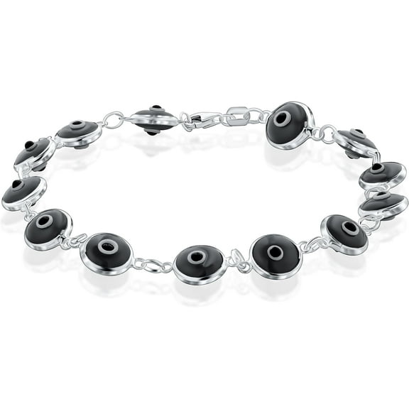 PORI JEWELERS 925 Sterling Silver 6MM Multicolored Evil Eye Bracelet for Women - 7.5 inches