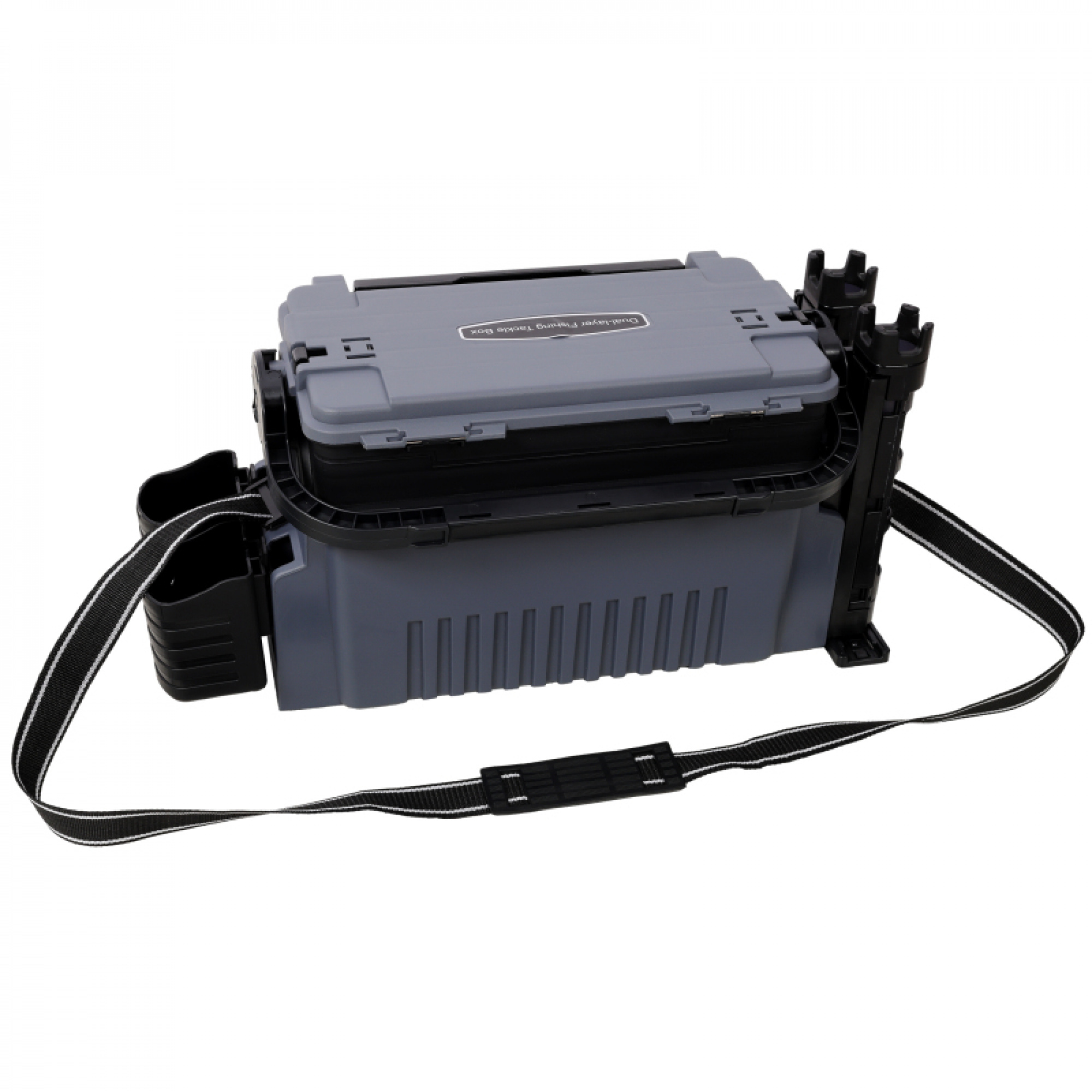 Dual-layer Fishing Tackle Box,Tackle Box Organizer Fishing Box Large,With 2pcs Rod Holder,2pcs Cup Holder,1pc Carring Strap,Gray