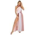 thumbnail image 2 of Manyakai Women Lyrical Dance Dress Halter Neck Ruched Split Hem Color Block Flowy Maxi Dress for Performance DustyPink XXL, 2 of 7
