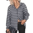 thumbnail image 1 of Camisa a cuadros para mujer, cuello vuelto, manga larga abombada, estampado, camisa de corte informal para mujer, 1 of 8