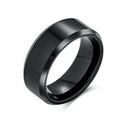 Plain Simple Beveled Edge Black Couples Titanium Wedding Band Ring for Men for Women Comfort Fit 8MM