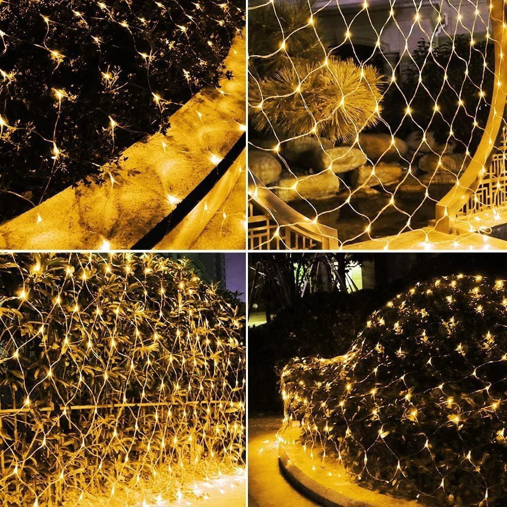 LED Christmas Net Lights Battery Operated 2x3M 192LED Waterproof Mesh Light 8 Modes Christmas Lights for Indoor Outdoor Xmas Party Yard Garden Decor (Warm White)