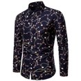 thumbnail image 1 of Blusa y camisa de manga larga con cuello vuelto para hombre, informal, con estampado de rosas, botones, manga larga, cuello vuelto, blusa de poliéster para hombre, 1 of 4