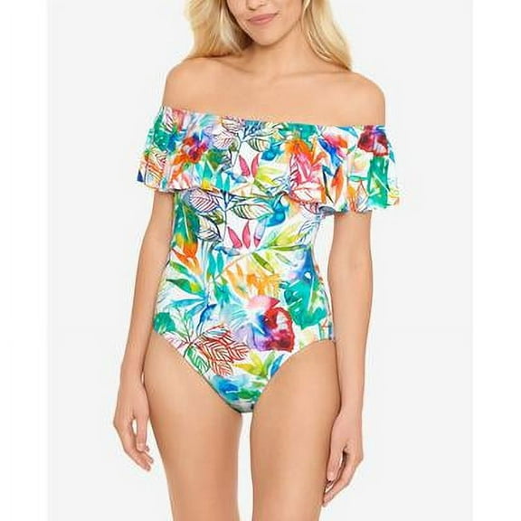Ralph Lauren TROPICAL CARIBBEAN Off-the-Shoulder One-Piece Swimsuit, US 12