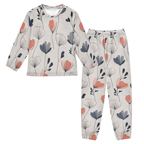 Fluffy Pajamas Set Fuzzy Winter Warm Pj Sets Pullover Tops and Long Pants Elegant and Simple Flowers X-Small