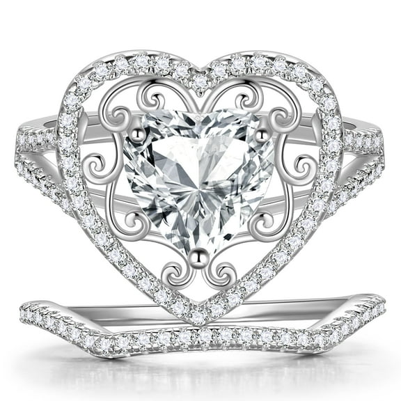 Beautlace 3.85 CT Heart Wedding Rings Set,Heart Cut 925 Sterling Silver 5A Cz Engagement Bands Promise Bridal Ring Set for Women Her Size 7