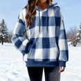 thumbnail image 7 of Brnmxoke Plaid Shirt for Women Fall Oversized Sherpa Pullover Fuzzy Hoodies Flannel Fleece Sweatshirts with Pockets Blue,S, 7 of 7