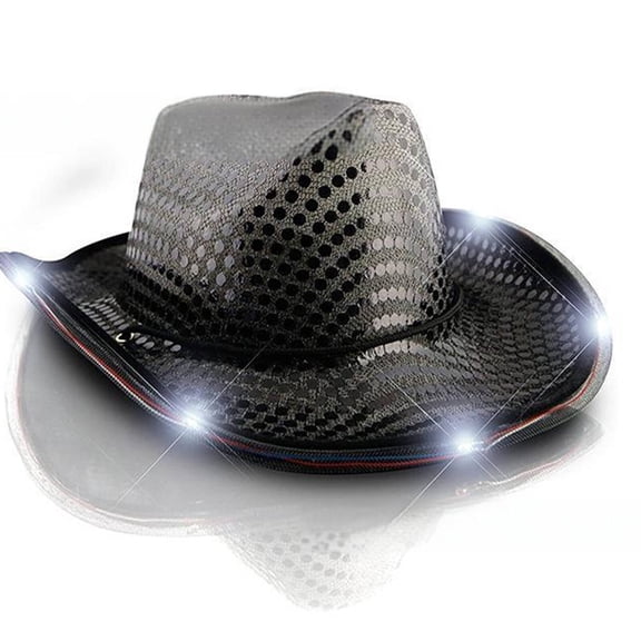 TELOLY 2026 New Cowboy Hat,Glowing Cowgirl Hat with Multi-Color Led Lights,Shiny Safari Hat with High-Density Sequin Detailing for Party,Festival,Concert,Dance