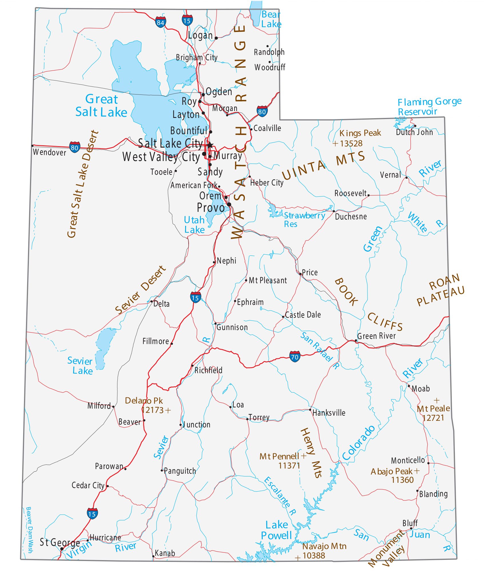 Utah Map â€“ Roads & Cities - Large MAP Vivid Imagery-12 Inch BY 18 Inch Laminated Poster 
