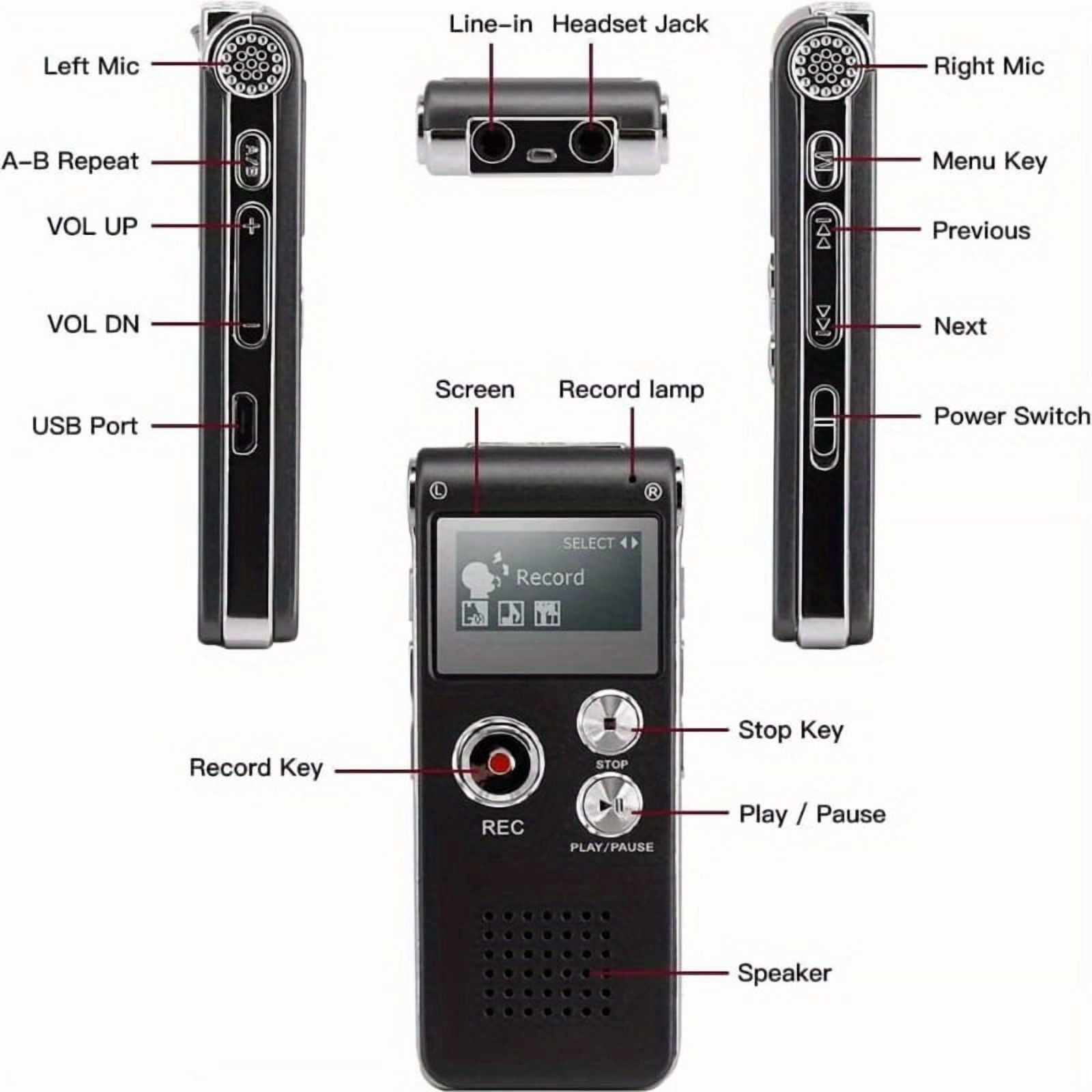 16/32GB Digital Voice Recorder Mini Lecture Multifunction Rechargeable 650 Hours Digital Audio Recording MP3 Player With Wired Earphones