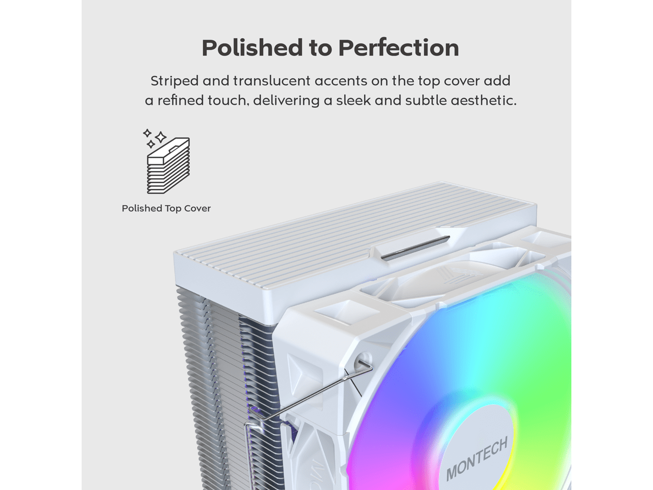 MONTECH NX400 ARGB - CPU Air Cooler, Single Tower, 4 Advanced Heat Pipes, 52-fin Heat Sink, E28, 120mm FDB Static Pressure Fan, 28mm Fan Thickness, Polished Top Cover, ARGB Lightning - White