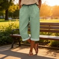 thumbnail image 6 of LEKODE Womens Casual Linen Pants Summer Drawstring Elastic Loose Capri Trousers High Waisted Wide Leg Baggy Slacks Light Green L, 6 of 7