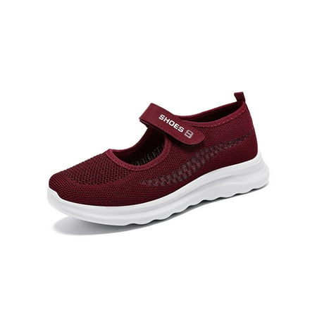 

Colisha Ladies Sneakers Casual Flats Mesh Mary Jane Women Lightweight Walking Shoes Comfort Red 7.5