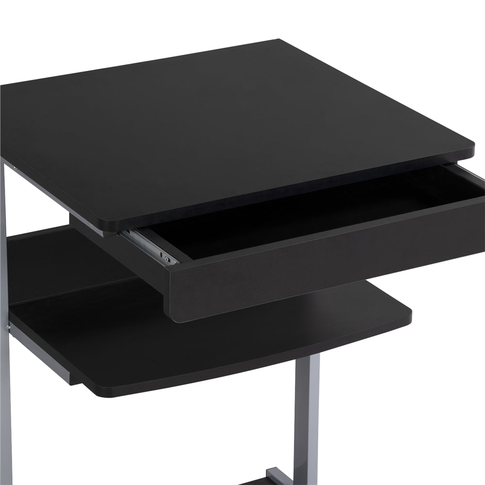 Yaheetech Rolling Laptop Computer Desk Table with Drawer and Shelf on Wheels, Black