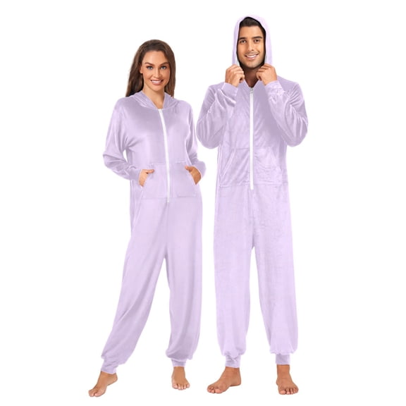 ALAZA Unisex Adults Onesie Pajamas Light Purple Solid Sleepwear Jumpsuits One Piece M