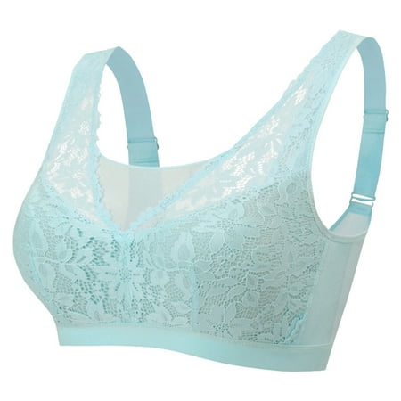 

BIZIZA Womens Bralette Support Lace Zip Front Plus Size Front Closure Push Up Bra Green XXL