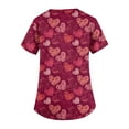 thumbnail image 4 of Womens Valentine Day Scrubs Short Sleeve Cute Love Heart Print Plus Size Scrub Tops V Neck Nursing Quick Dry Scrubs with Pockets Wine XL, 4 of 5
