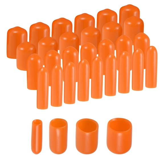 40pcs Round Rubber End Caps 1/8" 1/4" 3/8" 1/2" Orange Vinyl Cover Screw Thread Protectors(3mm 6mm 9mm 12mm)