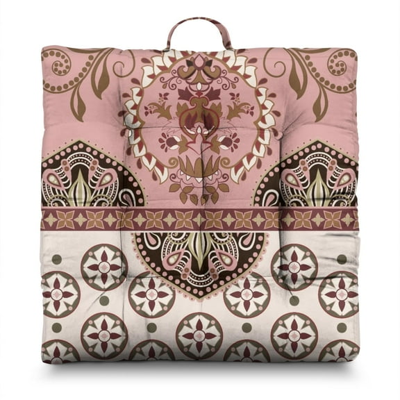 24" Vintage Paisley Meditation Cushion - Thick & Supportive Square Floor Pillow with Floral Boho Pattern, Mandala Design for Yoga & Zen Sitting