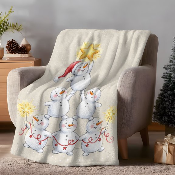 Christmas Snowman Throw Flannel Blanket Winter Snowmans Festive Star Sparkler Snow Super Soft Cozy Bed Blanket, Lightweight Plush Fuzzy Bed Throw for Bedroom Sofa Couch Living Room 40x60In