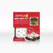 Let's Bake Cake in a Mug with a Ghirardelli Treat. Item includes One Reusable Ceramic Mug. One 3.2oz Chocolate Brownie Baking Mix. One 0.415oz Peppermint Bark Ghirardelli Square. UPC 70204057673.