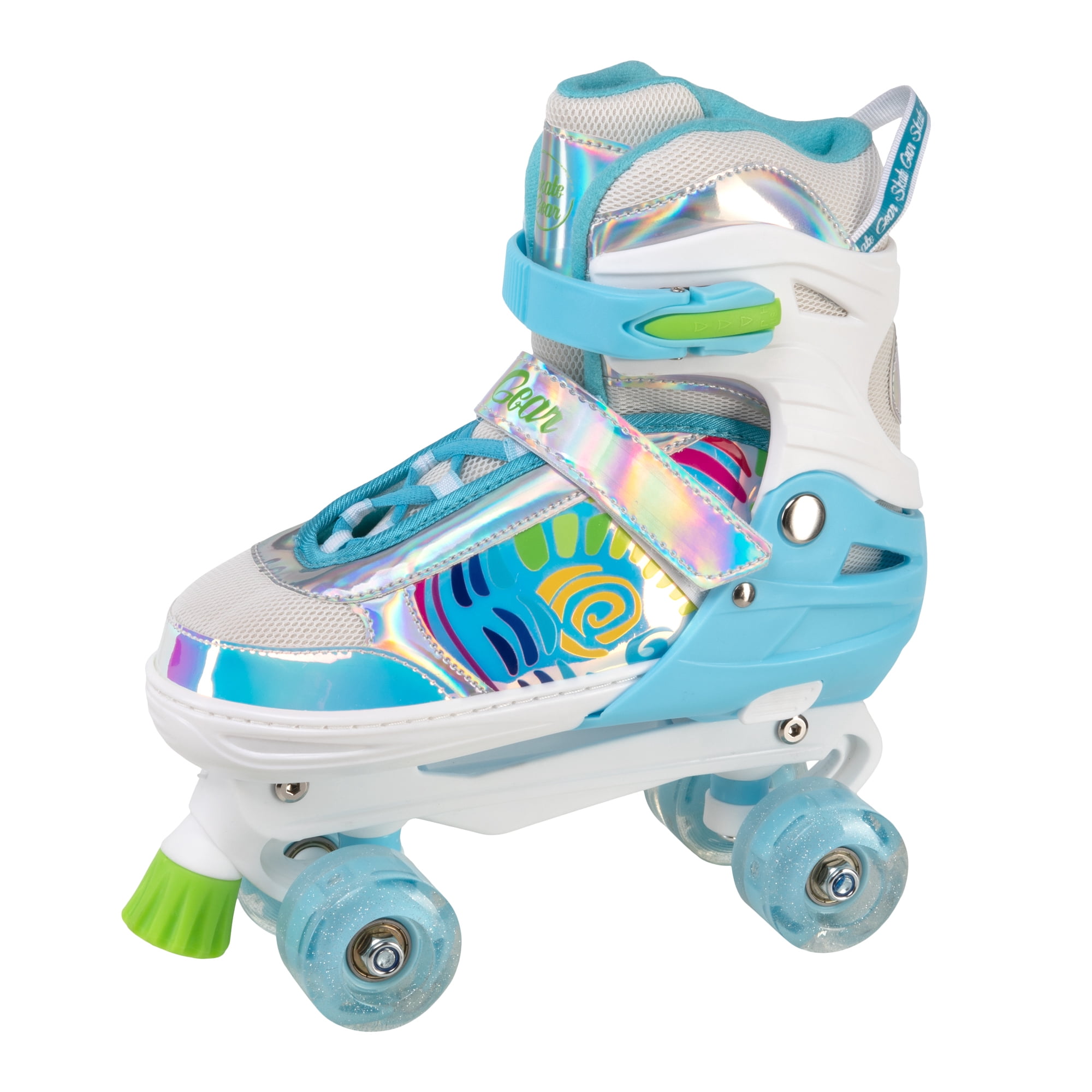 Skate Gear Rainbow Adjustable Light up Inline/Quad Roller Skates for Girls and Boys (Blue - Quad, Small)