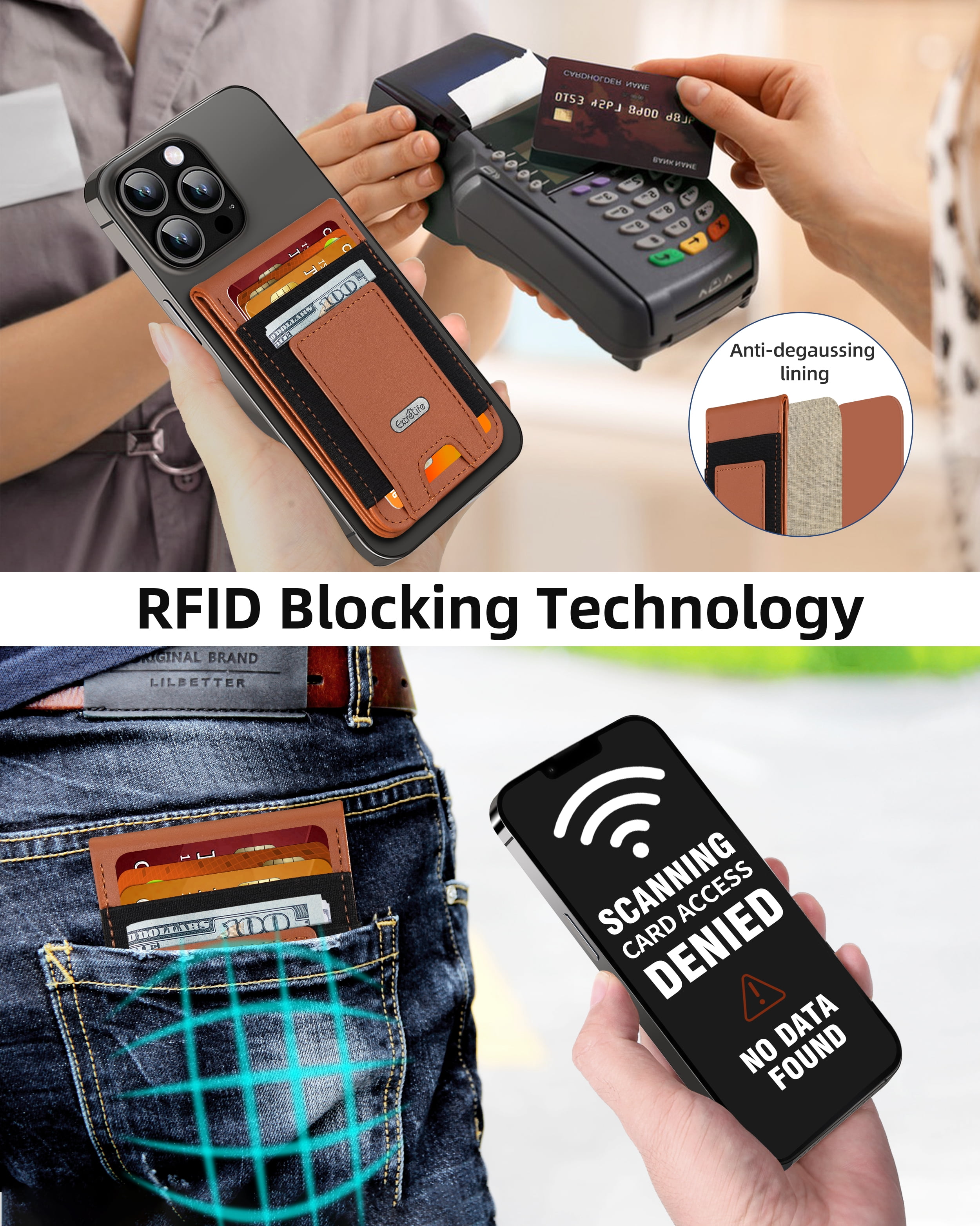ExtreLife Magnetic Phone Wallet Stand, Magnetic Card Holder Compatible for iPhone 17/16/15/14/13/12 Series, Genuine Leather, RFID Blocking, Fits 9 Cards