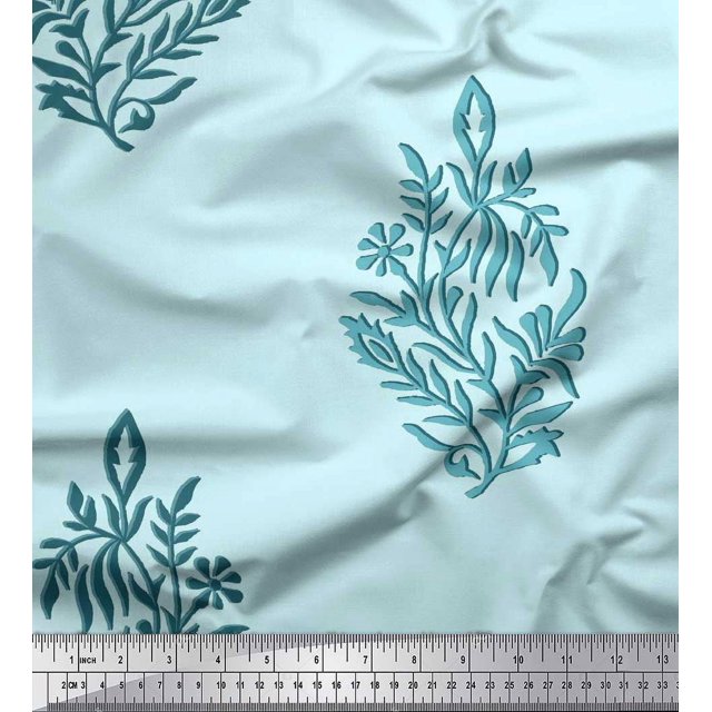 Soimoi Rayon Fabric Leaves & Floral Block Printed Craft Fabric by The Yard 56 Inch Wide