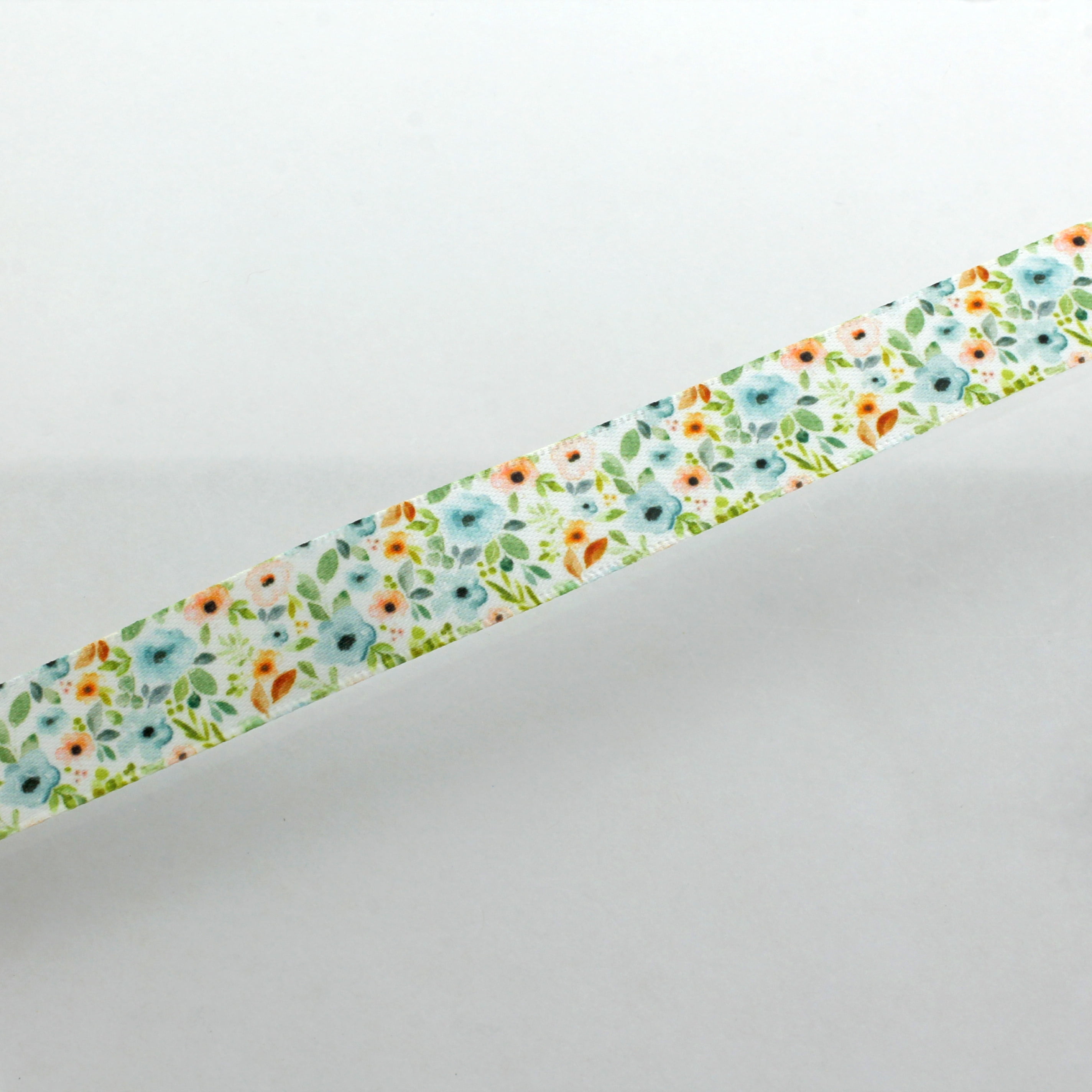 Ribbon Traditions 5/8” Satin Floral Blue-Pink Print Ribbon, 6 Yards