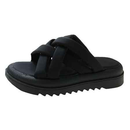 

Cathalem Women Slippers New Pattern In Summer Fashionable Thick Bottom Muffin Shoes Comfortable Flat Bottom Non Slip Indoor And Outdoor Sandals Black 39