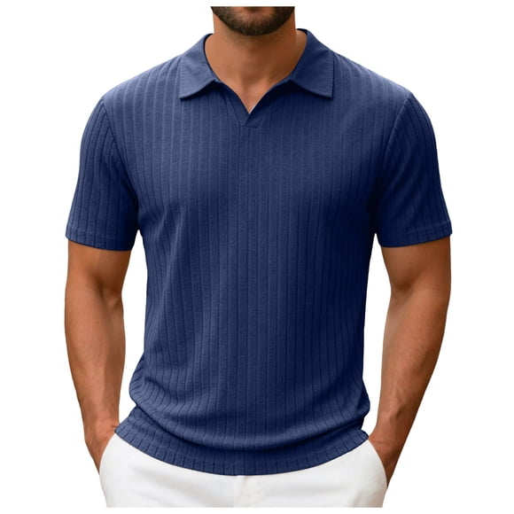 Zshosam Mens Shirts Casual Mens Knit Polo Shirts Short Sleeve Business Casual Shirts Lightweight Textured Polo Size XXXL,(Navy XXXL)
