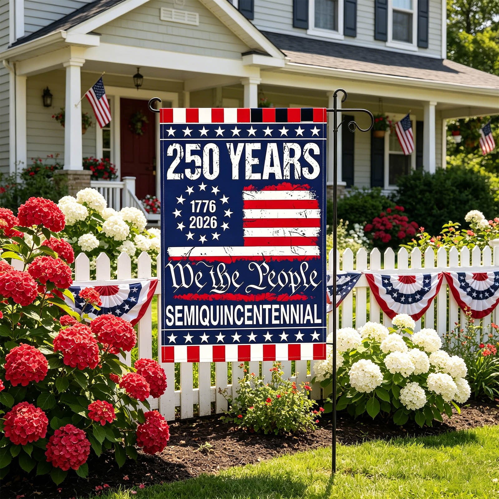 USA 250th Anniversary Flag Double-sided printing with unique pattern design 12x18 Inches United States Semiquincentennial Independence Day for Indoor Outdoor Decoration