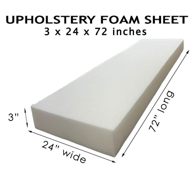 Upholstery Foam Cushion Regular Density (Seat Replacement, Upholstery  Sheet, Foam Padding), 4 H x 24 W x 72 L