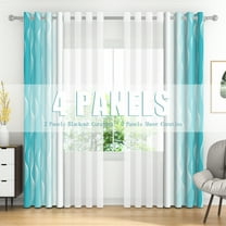 Lfeey Cyan Gradient Semi Sheer Curtains for Living Room Bedroom, Grommet Curtains, 42x63 inch, 4 Panels