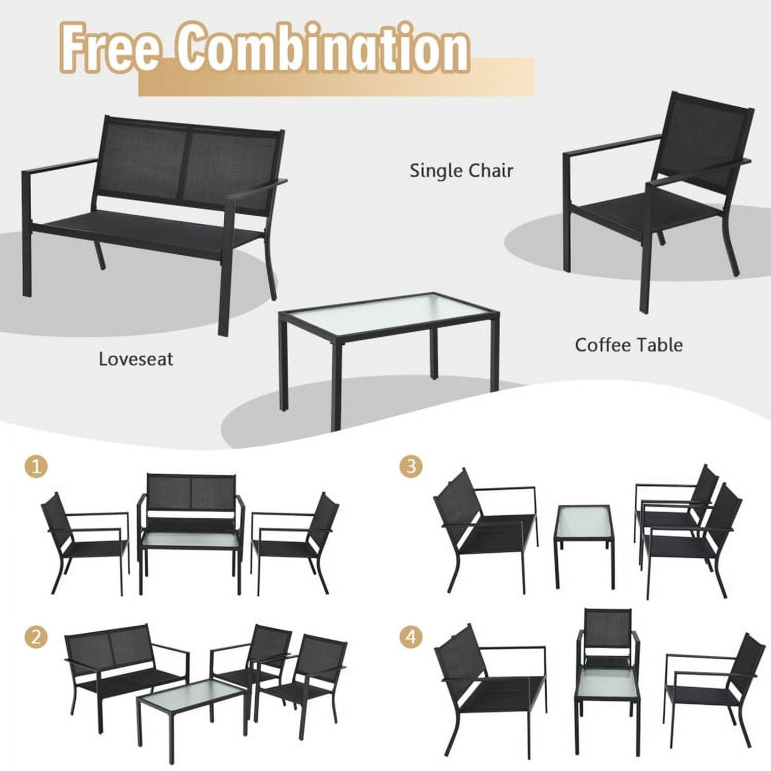 Aimee Lii 4 PCS Patio Furniture Set Sofa with Coffee Table Steel Frame, Outdoor Patio Furniture Sets, Gray Aimee Lii 4 PCS Patio Furniture Set Sofa with Coffee Table Steel Frame, Outdoor Patio Furniture Sets, Gray