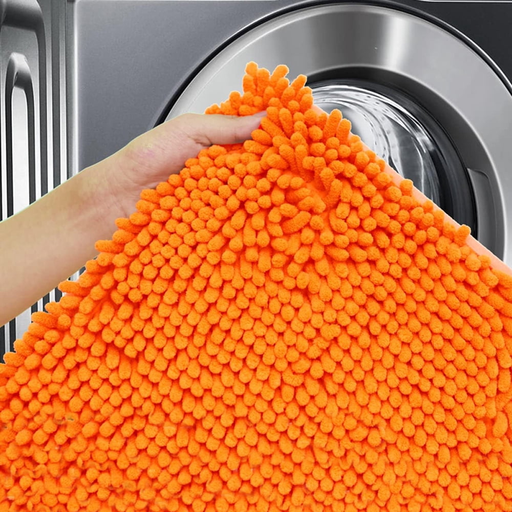 Orange Chenille Bathroom Rugs 24"x36" Shaggy Water Absorbent Non-Slip Backing Bath Mats Machine Washable