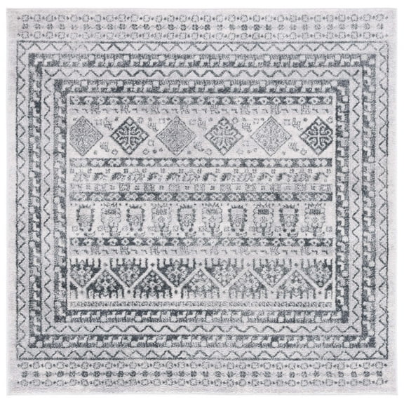 SAFAVIEH Toscana Asia Oriental Polyester Area Rug, Grey/Ivory, 6'7" x 6'7" Square
