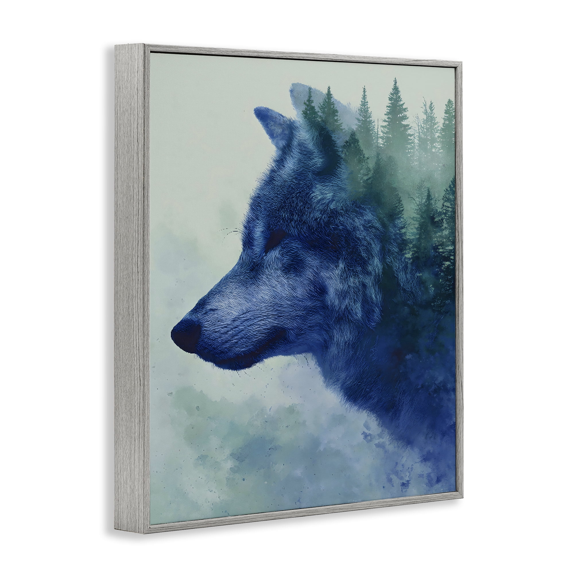 Stupell Industries Indigo Wolf in Misty Pines Gray Framed Giclee Art, design by Franklyn Gregory