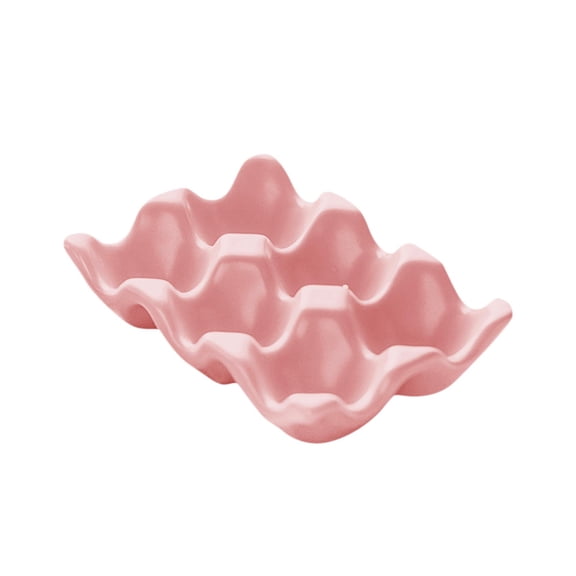 6 Holes Egg Tray Holder Refrigerator Glazed Ceramic Holds 6 Fresh Eggs Egg Storage Lattice Egg Container for Household Drawer Pink