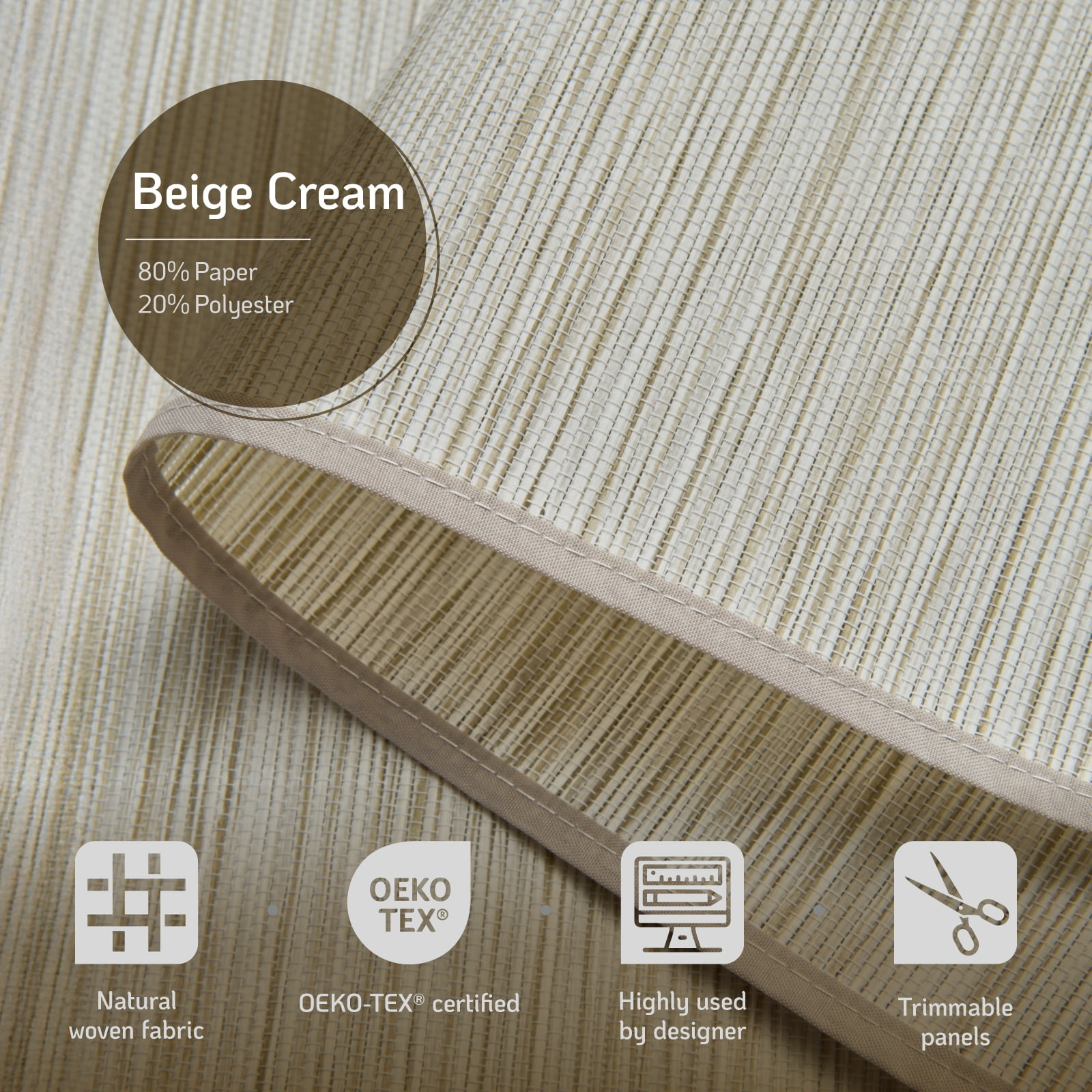 Piecenat Panel Track Blinds 23 in Cordless Paper for Sliding Door Vertical Window Blinds, Beige, 85.5 in x 96 in