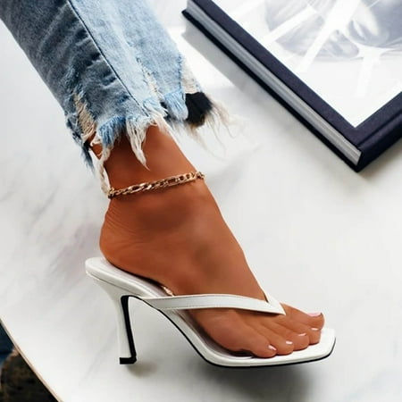 kakina CMSX Women S Kitten Heels Thong Sandals Square Open Toe Slim Matte Leather T-Straps Mules Slippers Kitten Heeled Summer Comfortable for Daily Wear Beach