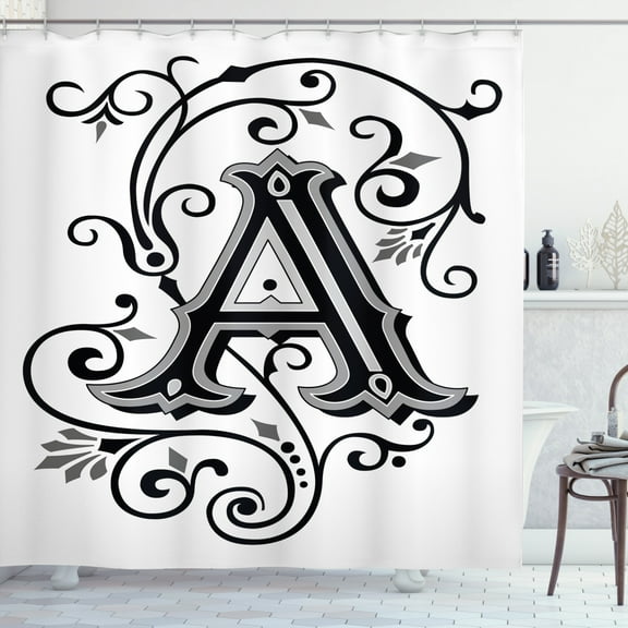 Ambesonne Letter a Shower Curtain, Abstract First Letter, 69"Wx70"L, White Black Grey