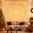 thumbnail image 3 of Orange Floral Mandala with Ornate Scroll Border, Peaceful Boho Art for Mandala Lovers, Bohemian Wall Decor, Housewarming Gift, Tapestry Wall Hanging for Bedroom and Living Room, 3 of 7