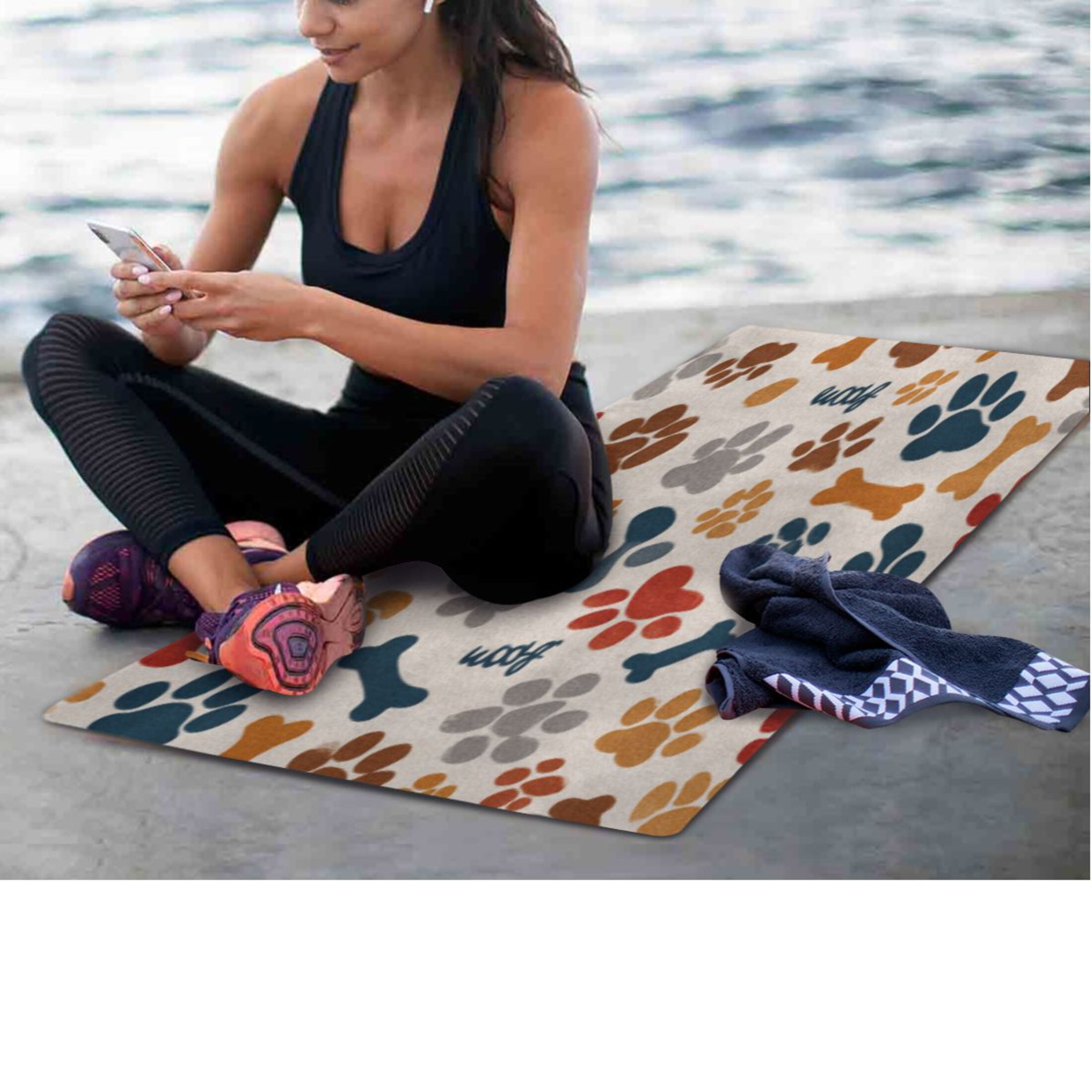 BZSMCE Yoga Mat Women Fitness Mat Earthy Paw Bone Collage Pattern