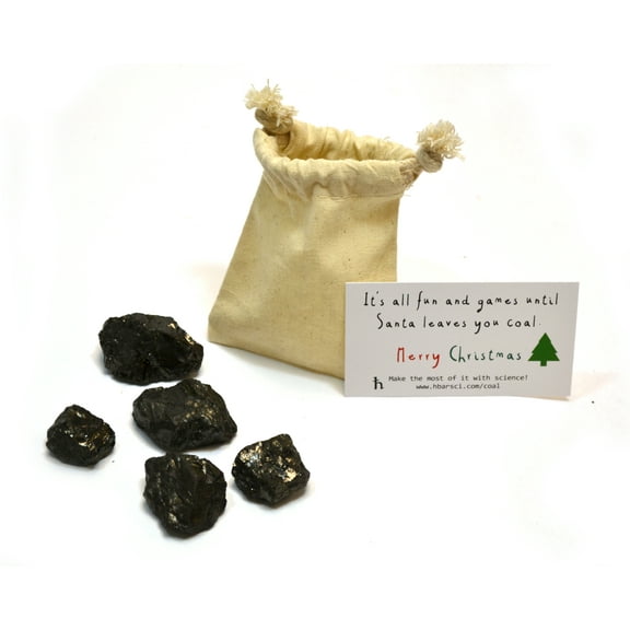 Santa's Scientific Christmas Coal, Premium Cotton Bag and 5 Small Lumps (1" x 1" x 1" approx. -- Medium Marble Sized) - Genuine American Coal - Includes Experiment
