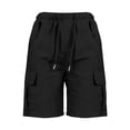 thumbnail image 4 of Women's Cargo Shorts Cotton Linen Slit Pocket Loose Fashion Casual Linen Shorts for Women Black L, 4 of 6
